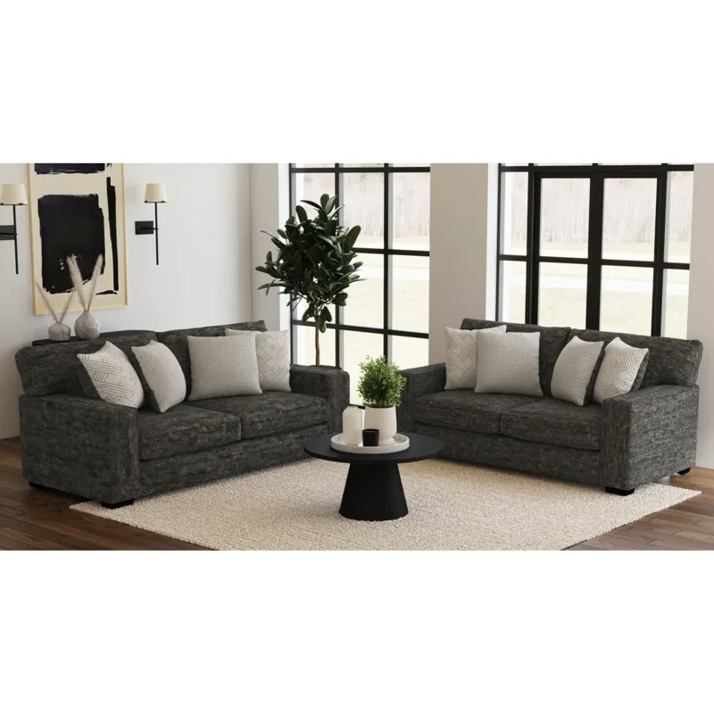 Tully Loveseat in Galactic Charcoal with 4 Pillows