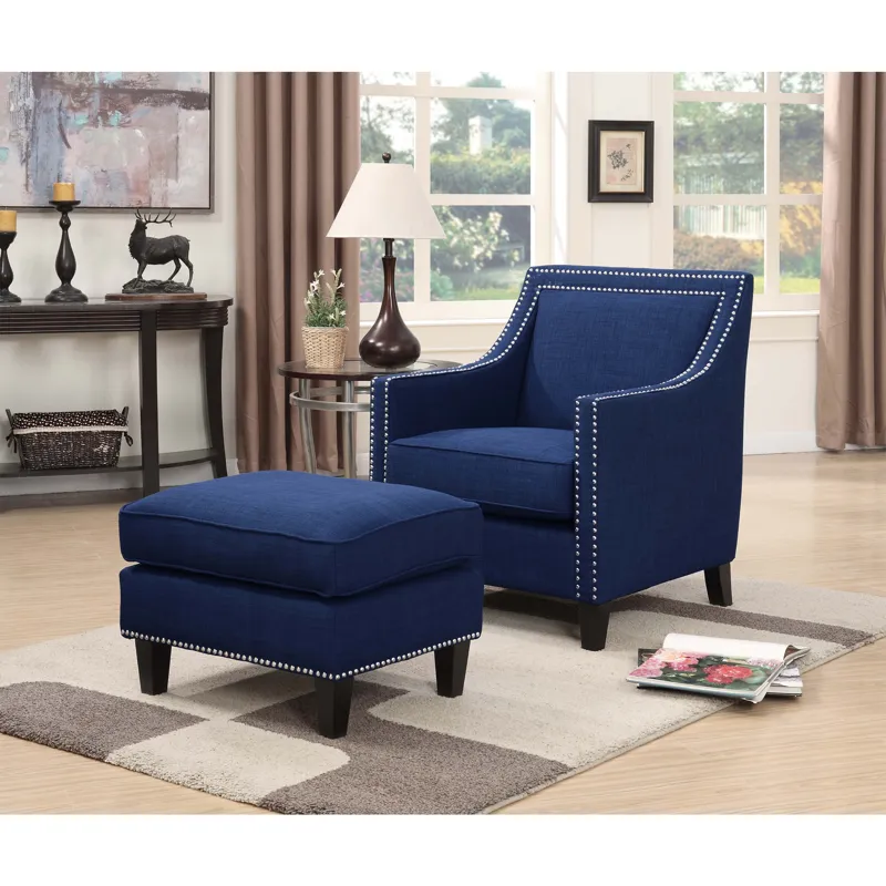 Erica 497 Ottoman W/Chrome Nail Heirloom Blue (ISTA 3)