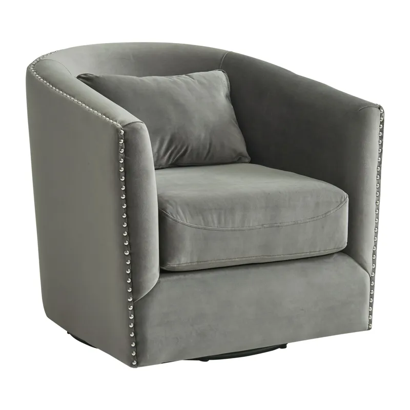 Stanton Swivel Chair In Mercer Grey W/nails (ISTA 3)