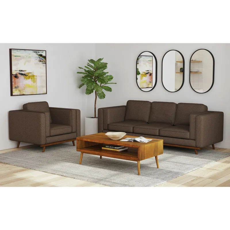 Venus Sofa in Belfast Camel with cherry finished wooden front