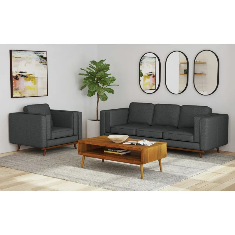 Venus Sofa in Belfast Charcoal with cherry finished wooden front