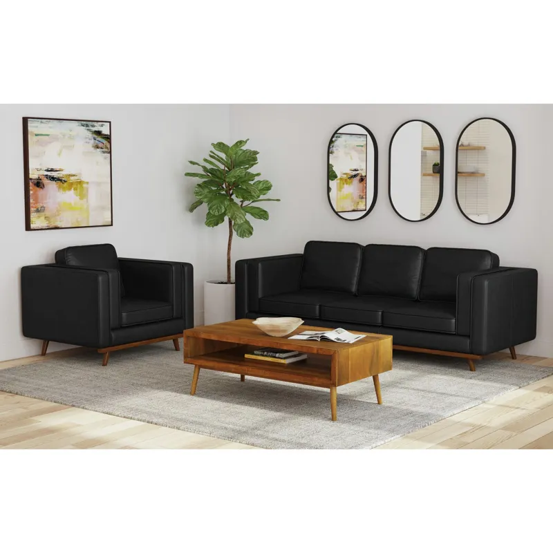 Venus Sofa in Pebble Black with cherry finished wooden front