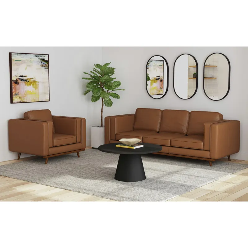 Venus Sofa in Pebble Tan with cherry finished wooden front