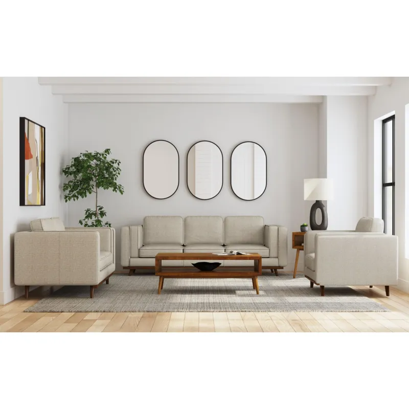Venus Loveseat in Belfast China Beige with cherry finished wooden front