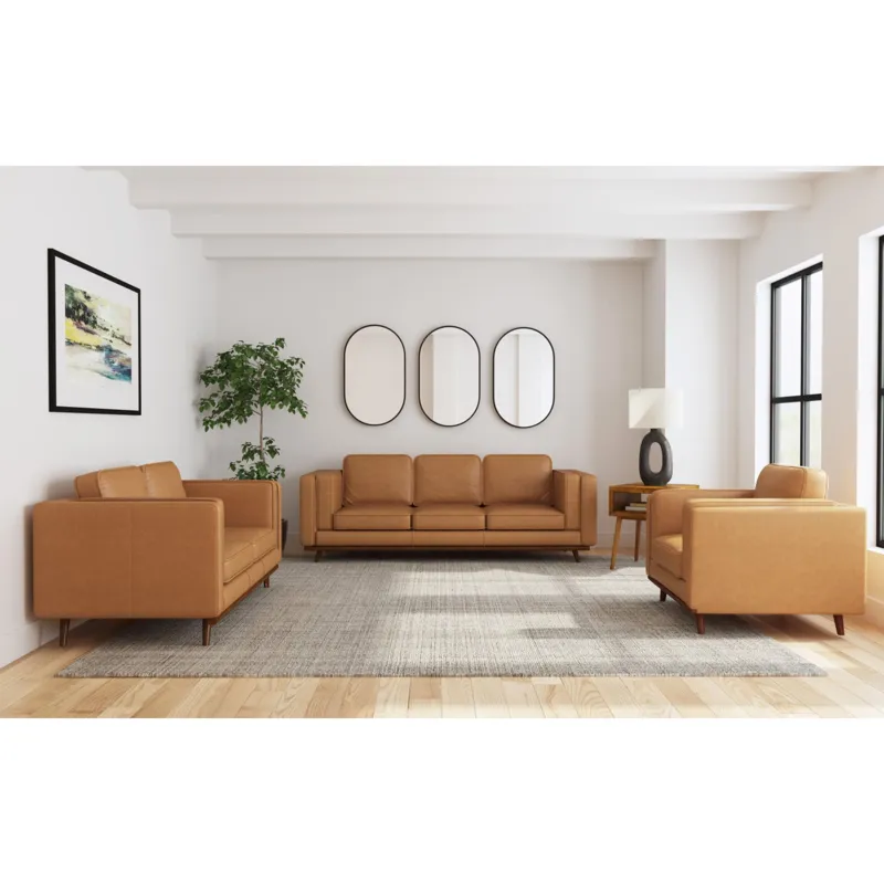Venus Loveseat in Tex Tan with cherry finished wooden front