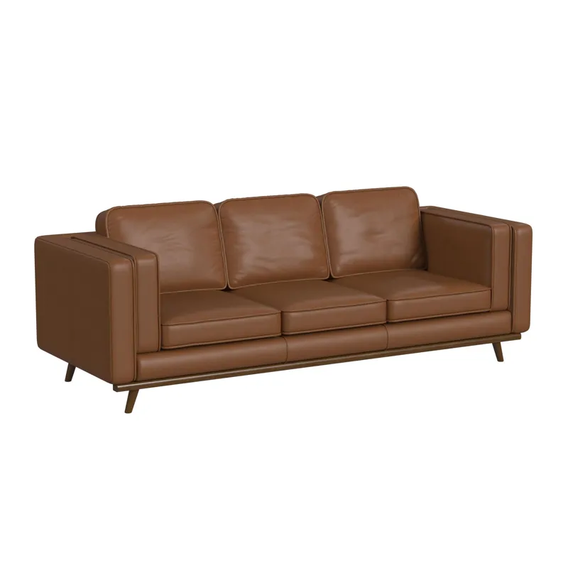 Venus Sofa in Pebble Tan with cherry finished wooden front