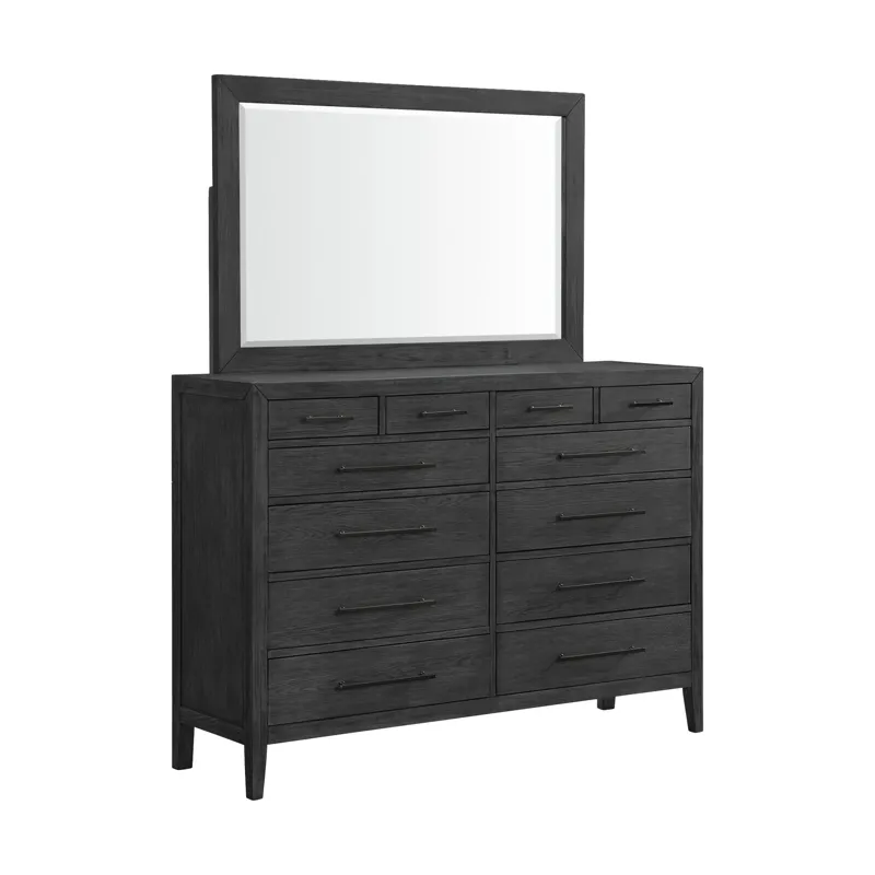 Versailles Contemporary 12-Drawer Dresser & Mirror Set in Black