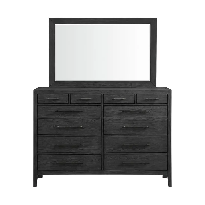 Versailles Contemporary 12-Drawer Dresser & Mirror Set in Black