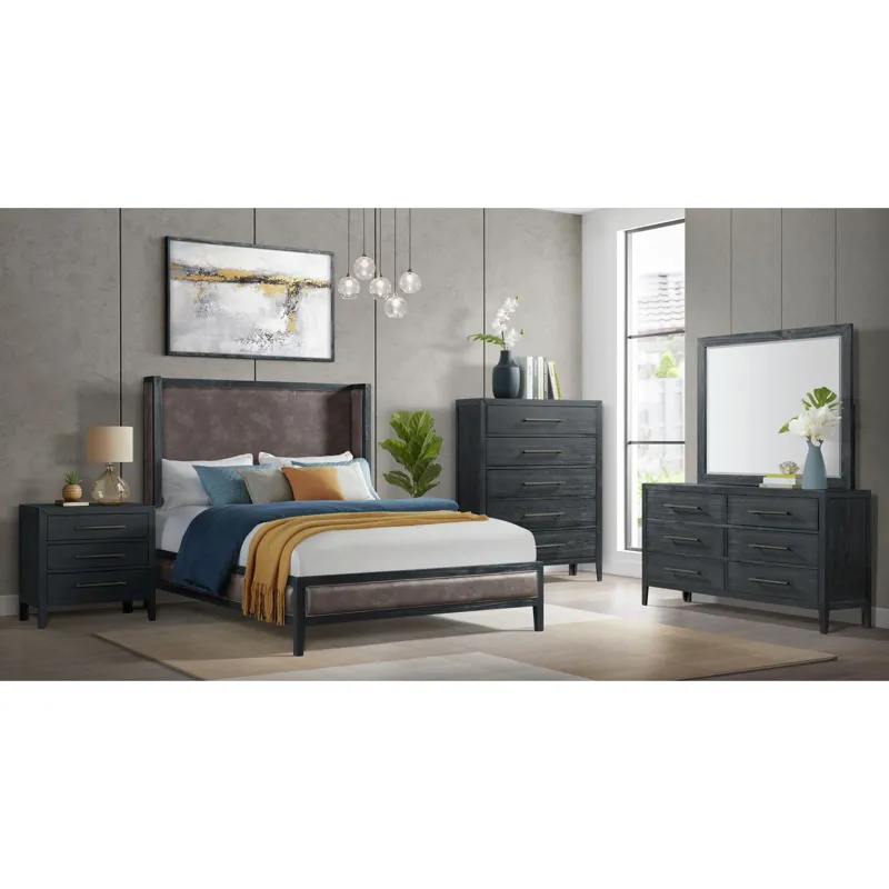 Versailles Contemporary 6-Drawer Dresser & Mirror Set in Black