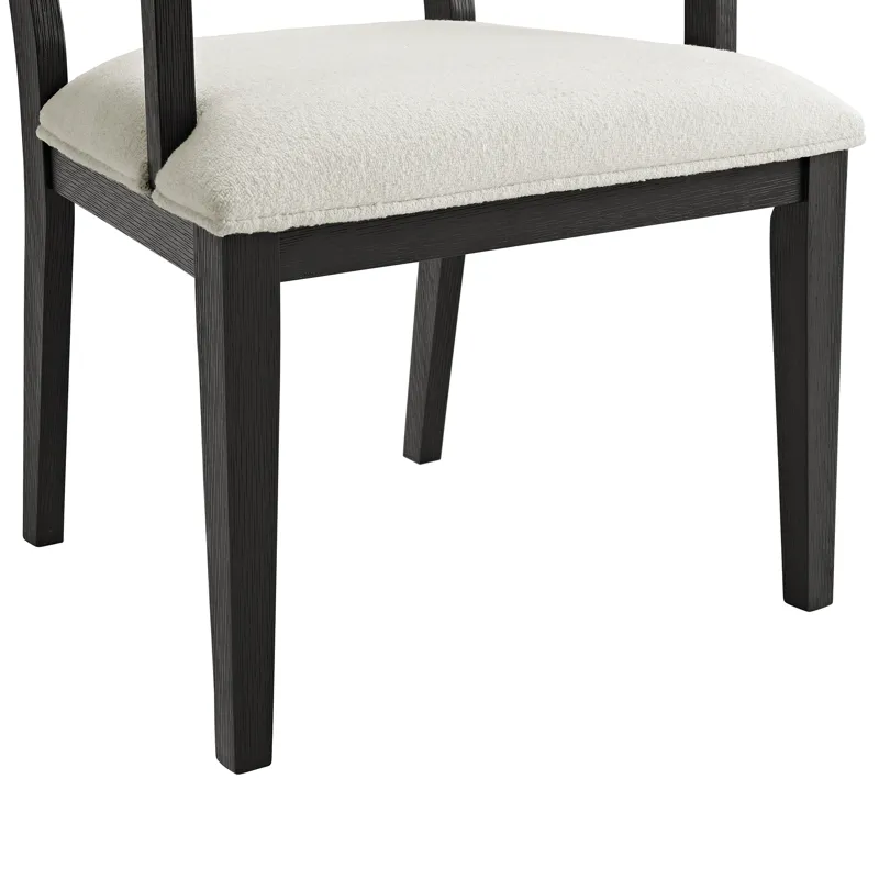 Versailles Contemporary Arm Chair with Boucle White Fabric in Black