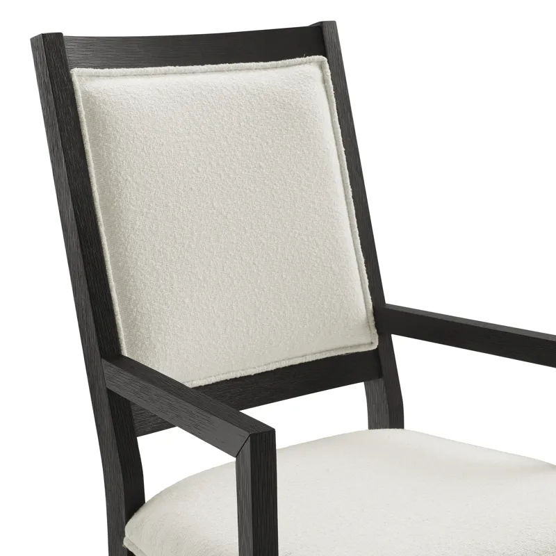 Versailles Contemporary Arm Chair with Boucle White Fabric in Black