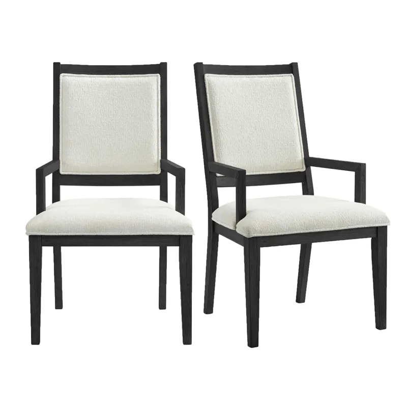 Versailles Contemporary Arm Chair with Boucle White Fabric in Black
