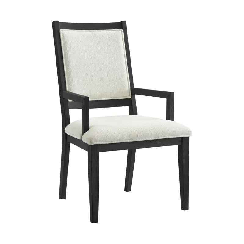 Versailles Contemporary Arm Chair with Boucle White Fabric in Black