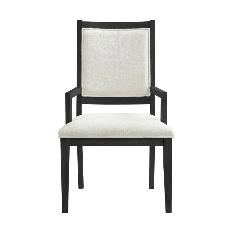 Versailles Contemporary Arm Chair with Boucle White Fabric in Black