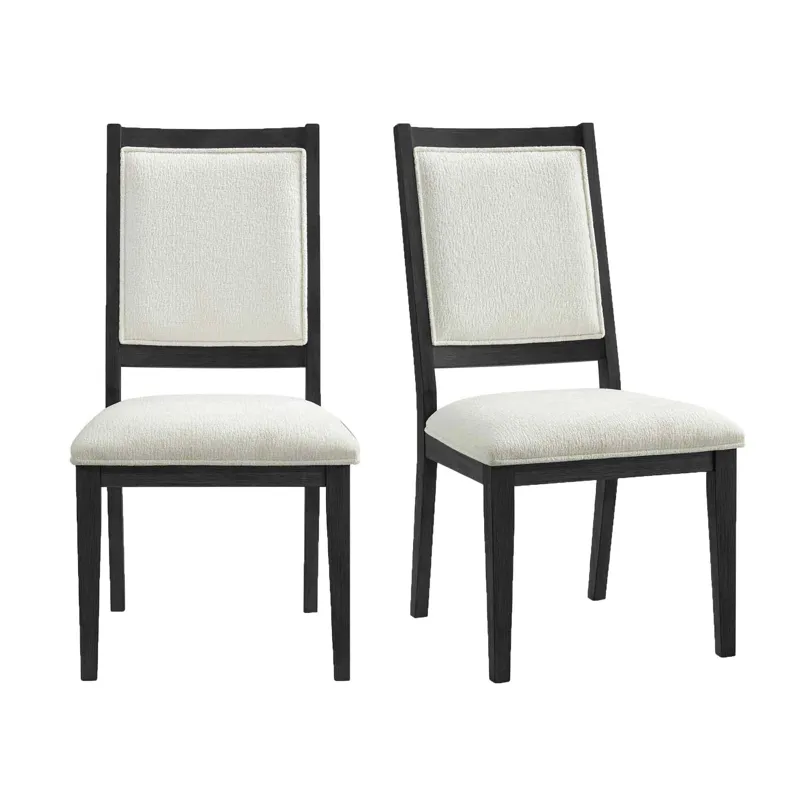 Versailles Contemporary Square Back Dining Chair with Boucle White Fabric in Black