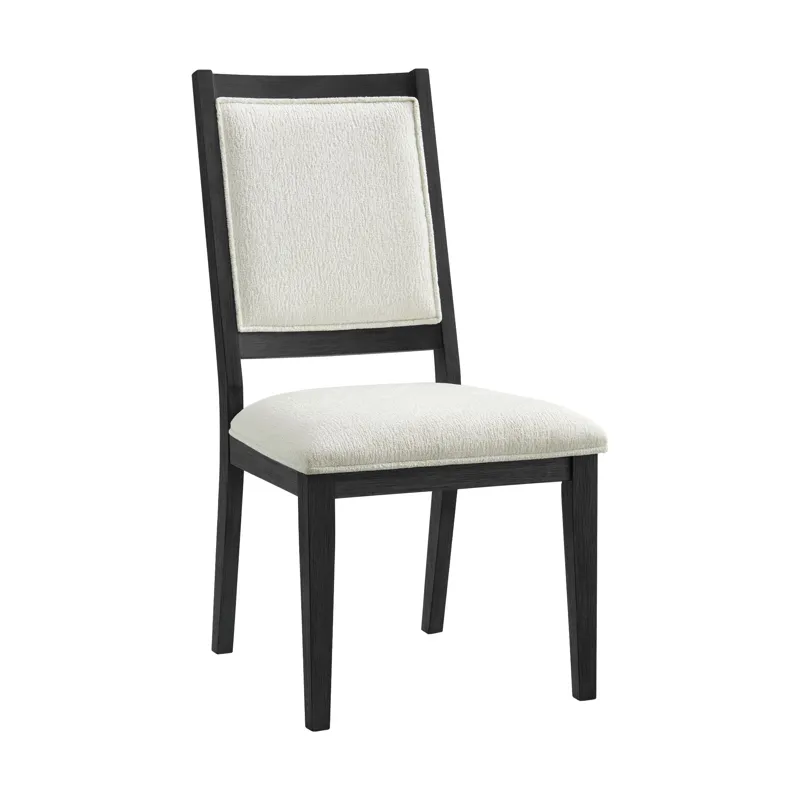 Versailles Contemporary Square Back Dining Chair with Boucle White Fabric in Black