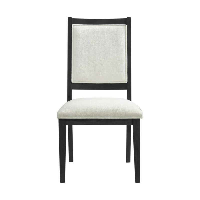 Versailles Contemporary Square Back Dining Chair with Boucle White Fabric in Black