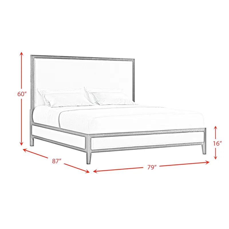 Versailles Contemporary King White Fabric Panel Bed with Low Footboard in Black