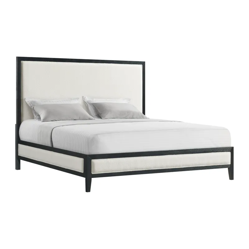 Versailles Contemporary King White Fabric Panel Bed with Low Footboard in Black