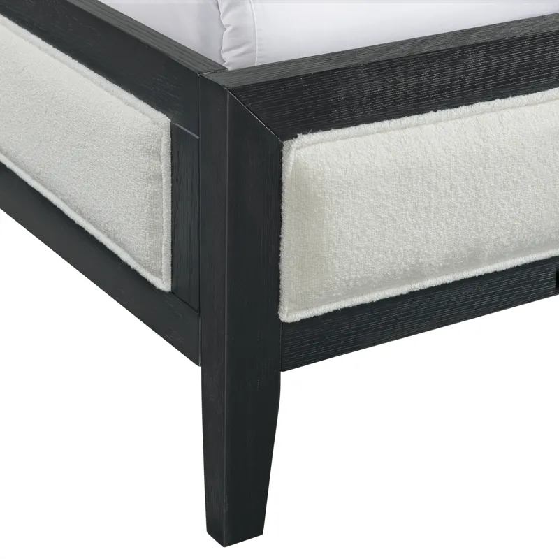 Versailles Contemporary Queen White Fabric Panel Bed with Low Footboard in Black