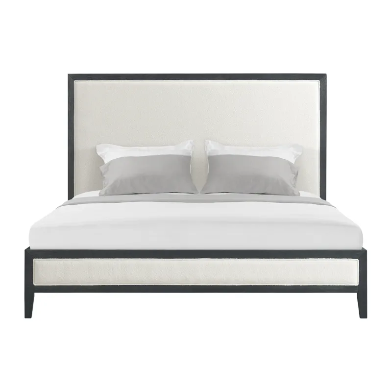 Versailles Contemporary King White Fabric Panel Bed with Low Footboard in Black