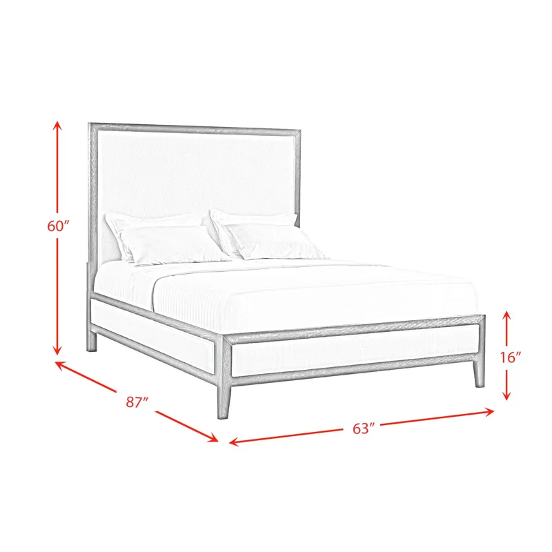 Versailles Contemporary Queen White Fabric Panel Bed with Low Footboard in Black