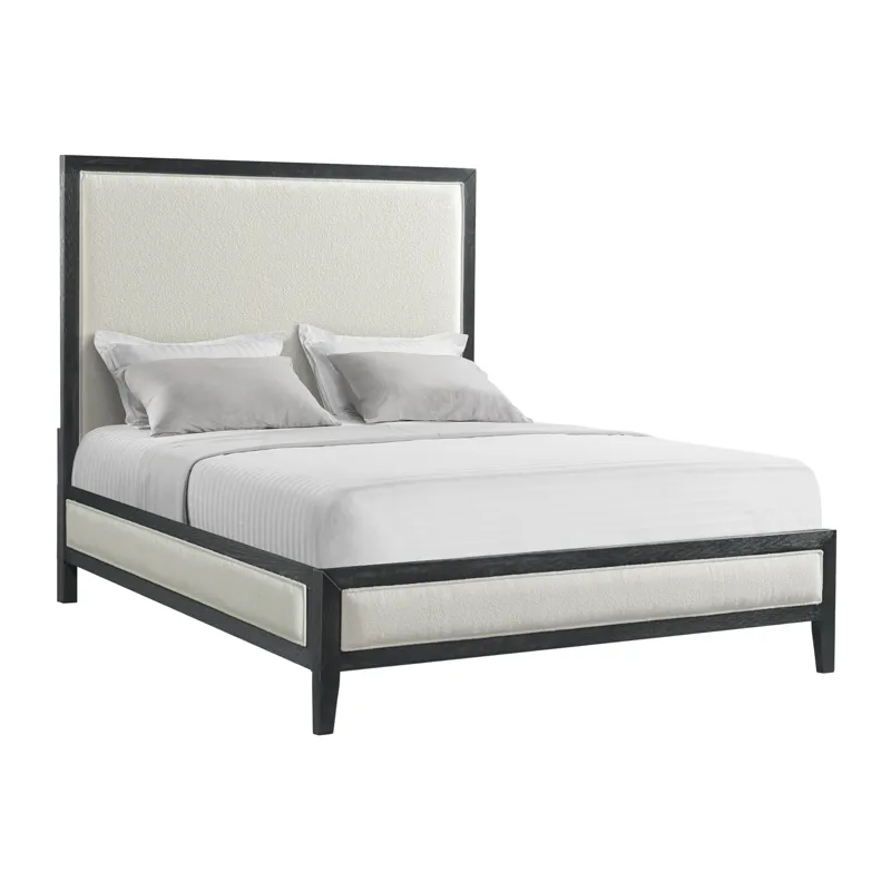 Versailles Contemporary Queen White Fabric Panel Bed with Low Footboard in Black