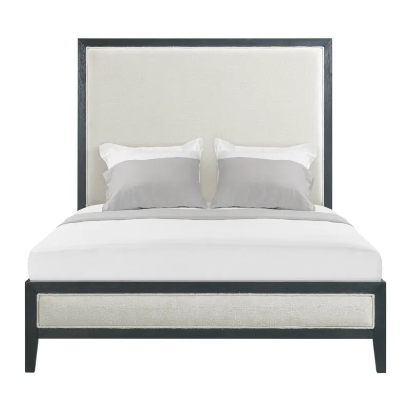 Versailles Contemporary Queen White Fabric Panel Bed with Low Footboard in Black