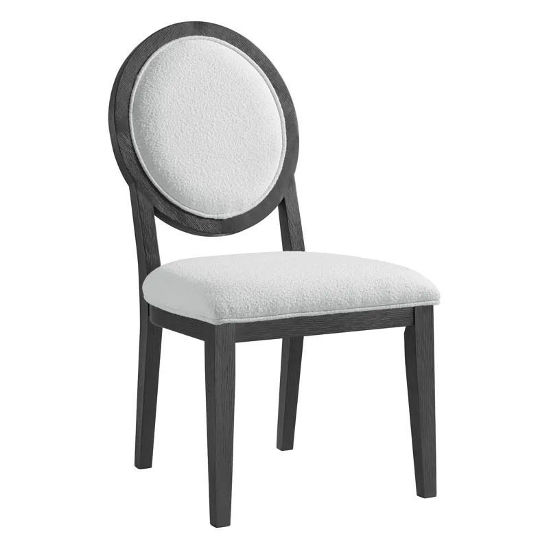 Versailles Contemporary Round Back Dining Chair with Boucle White Fabric in Black
