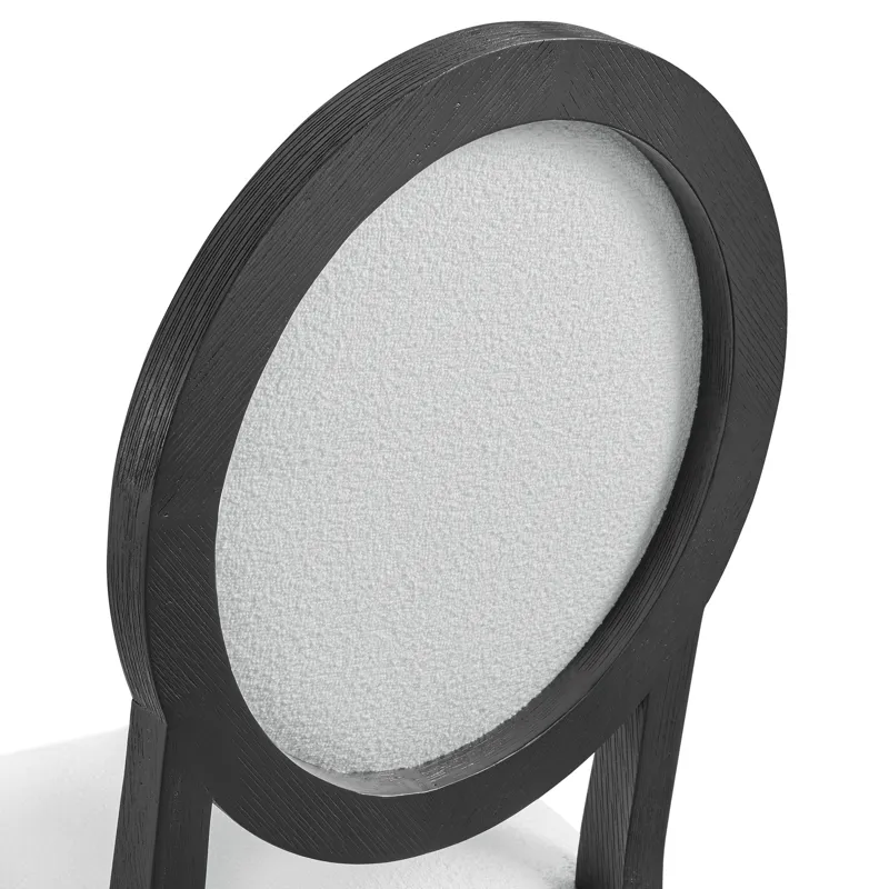 Versailles Contemporary Round Back Dining Chair with Boucle White Fabric in Black