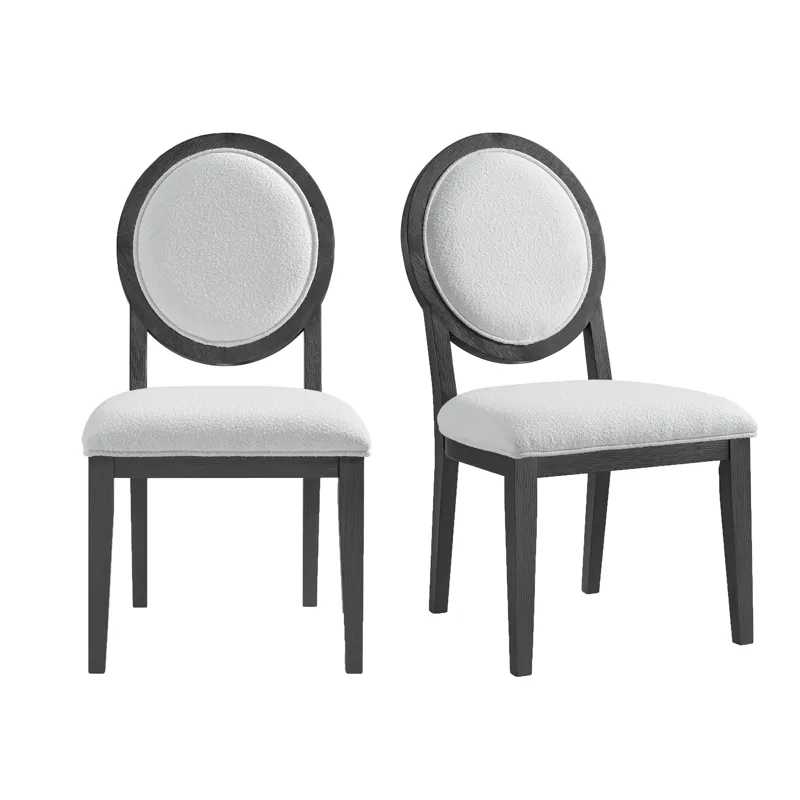 Versailles Contemporary Round Back Dining Chair with Boucle White Fabric in Black