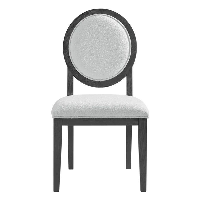 Versailles Contemporary Round Back Dining Chair with Boucle White Fabric in Black