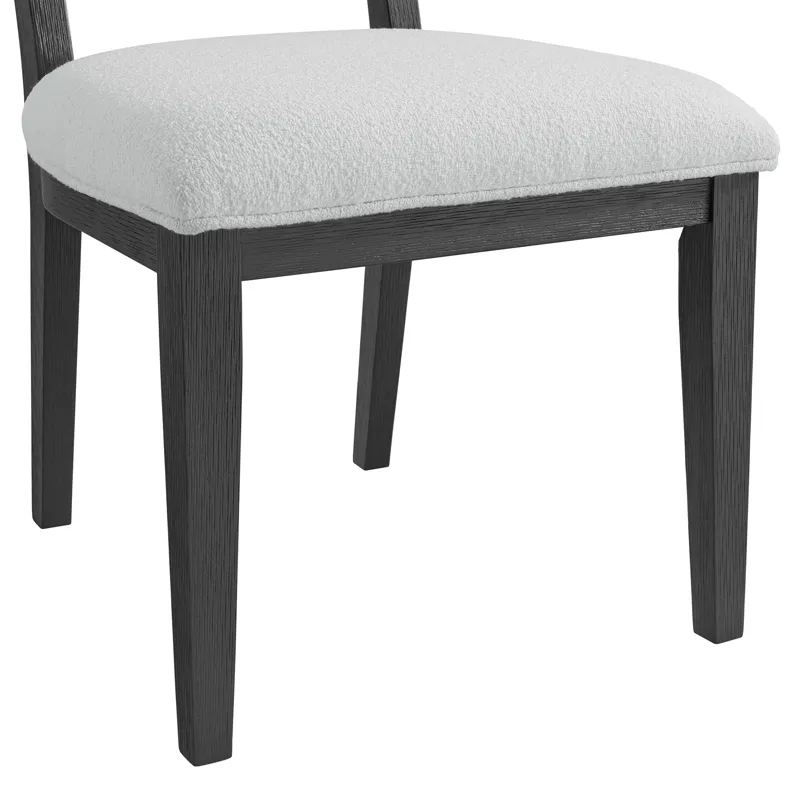Versailles Contemporary Round Back Dining Chair with Boucle White Fabric in Black