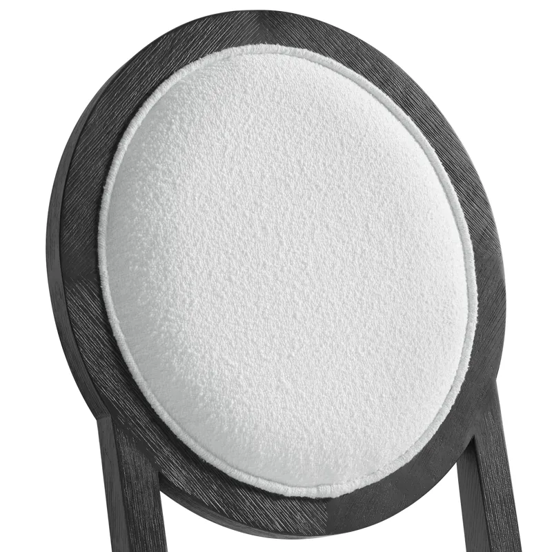 Versailles Contemporary Round Back Dining Chair with Boucle White Fabric in Black