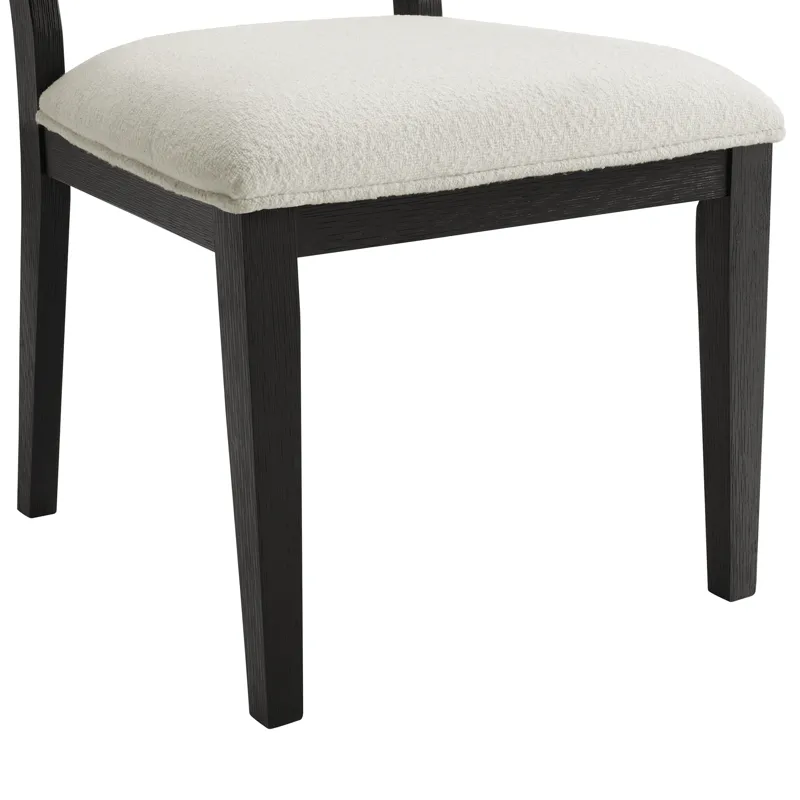 Versailles Contemporary Square Back Dining Chair with Boucle White Fabric in Black