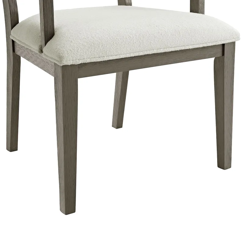 Versailles Contemporary Dining Arm Chair With Boucle White in Grey