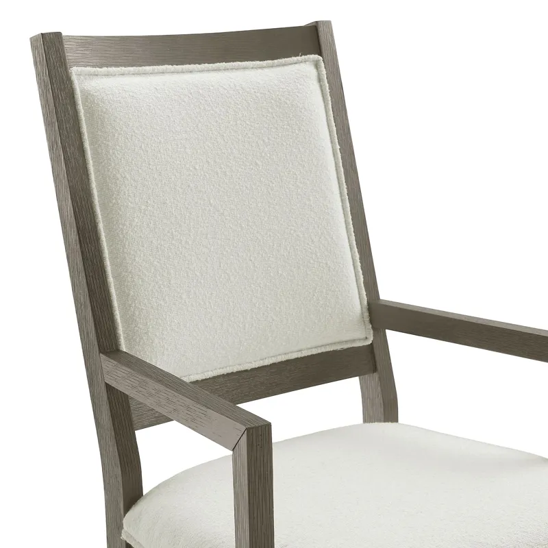 Versailles Contemporary Dining Arm Chair With Boucle White in Grey