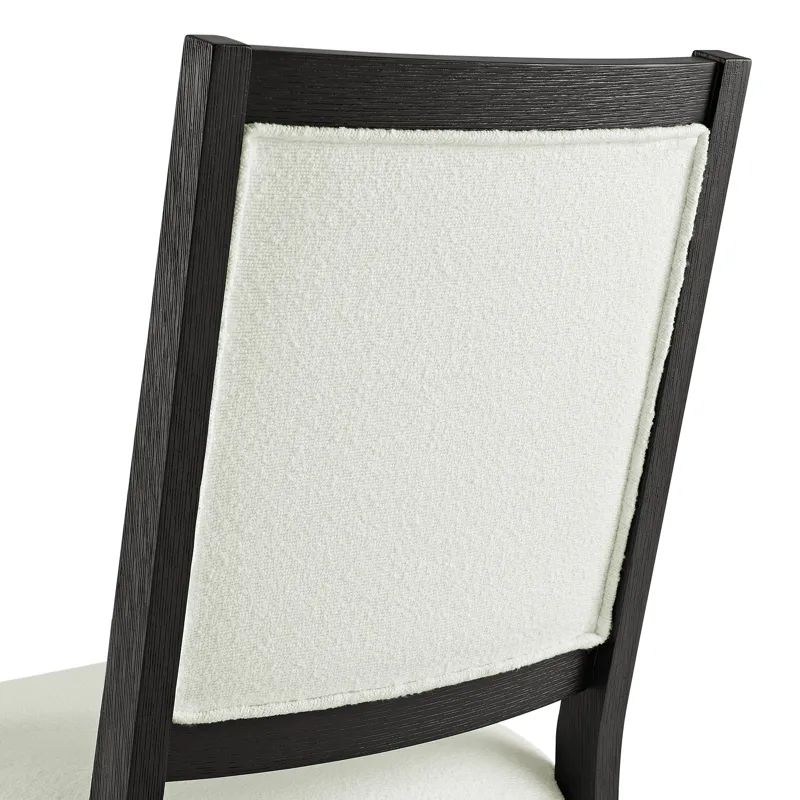 Versailles Contemporary Square Back Dining Chair with Boucle White Fabric in Black