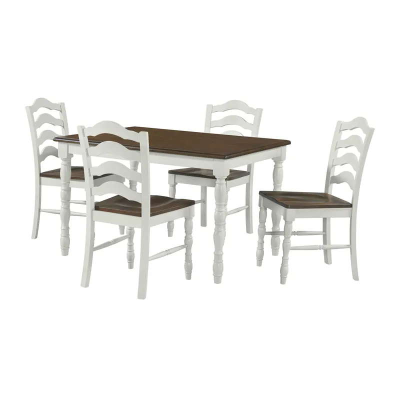 Vesta 5PC Dining Set with Brown Top in White