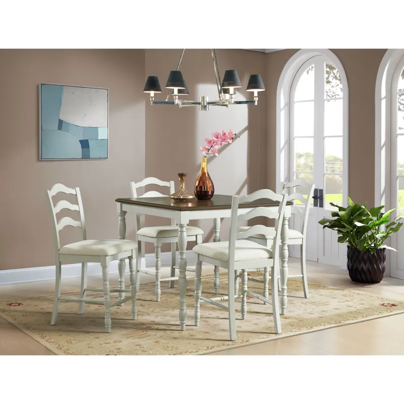 Vesta 5PC Counter Set with Uph Chairs and Brown Top in White
