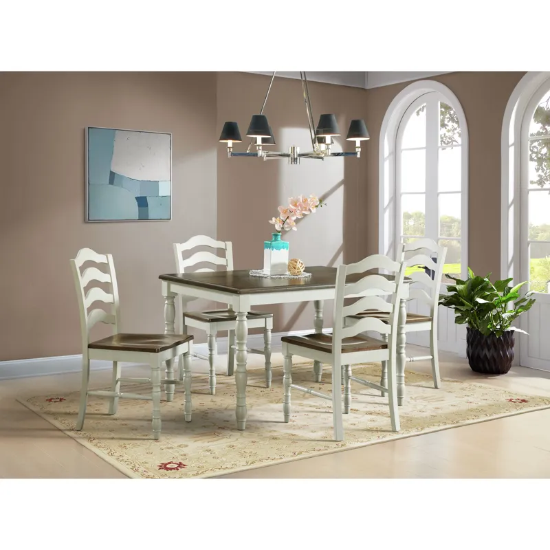 Vesta 5PC Dining Set with Brown Top in White