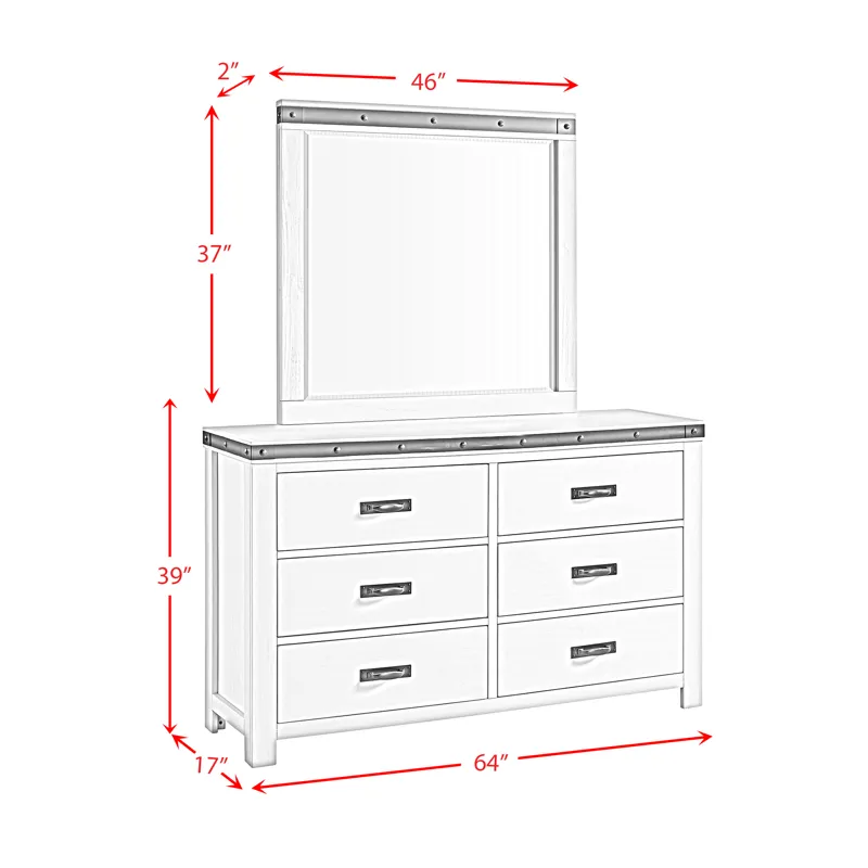 Wade Youth Dresser and Mirror Set in White