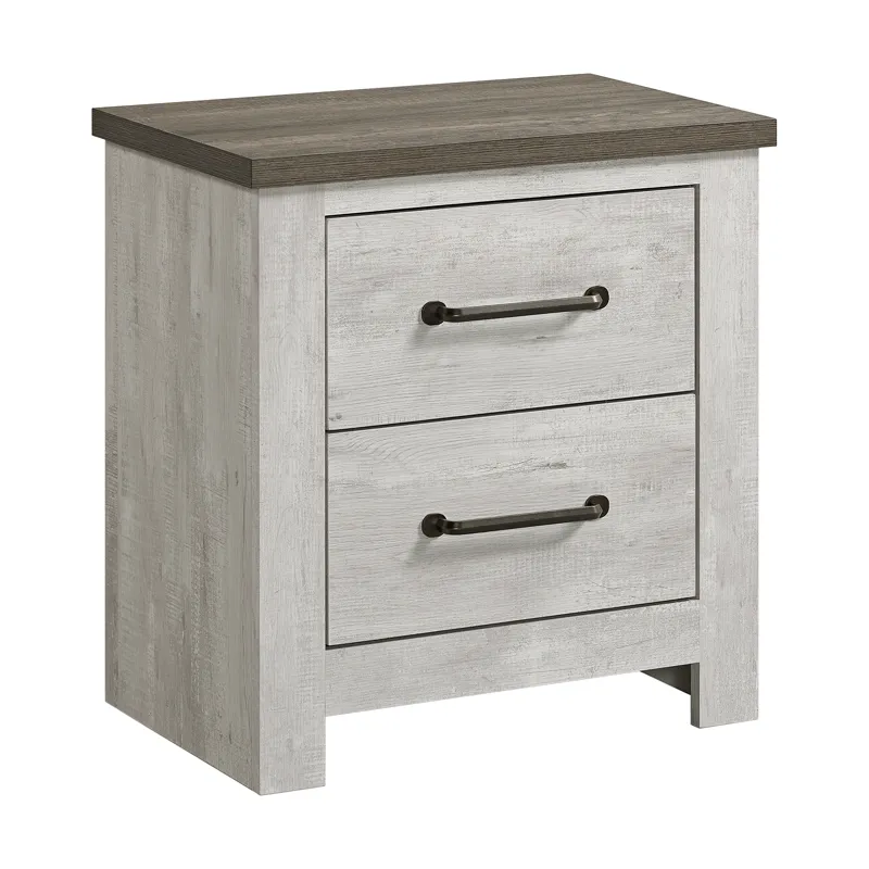 Watters 2-Drawer Nightstand in Dark Grey and White Wash