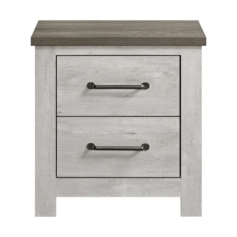 Watters 2-Drawer Nightstand in Dark Grey and White Wash