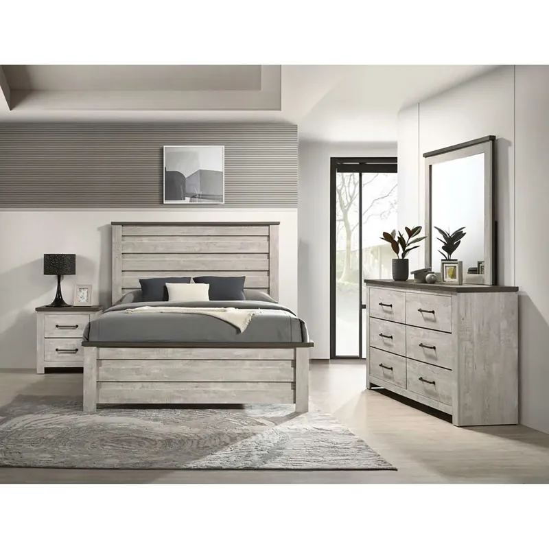 Watters Queen Panel Bed in Dark Grey and White Wash
