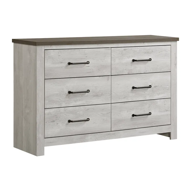 Watters 6-Drawer Dresser in Dark Grey and White Wash