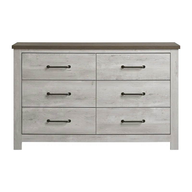 Watters 6-Drawer Dresser in Dark Grey and White Wash