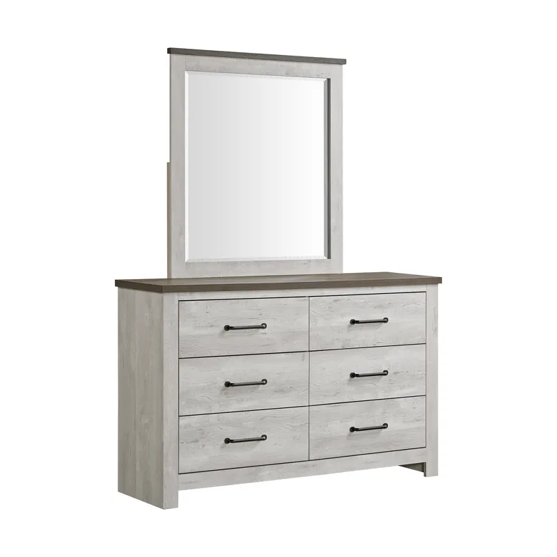 Watters Dresser and Mirror Set in Dark Grey and White Wash