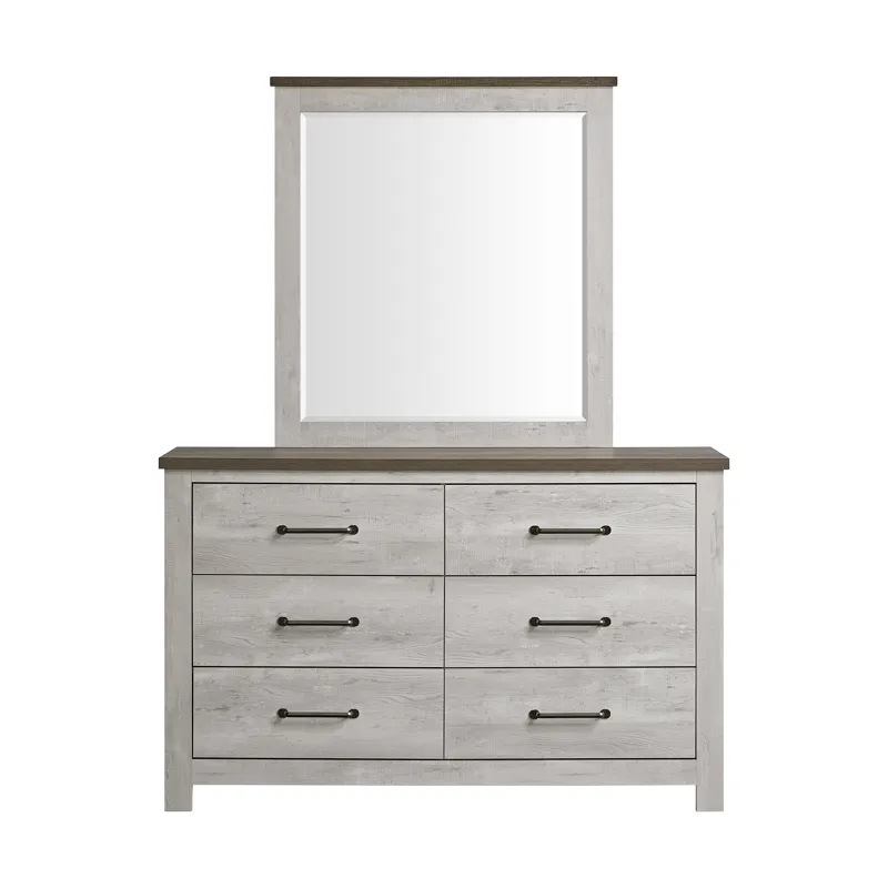 Watters Dresser and Mirror Set in Dark Grey and White Wash