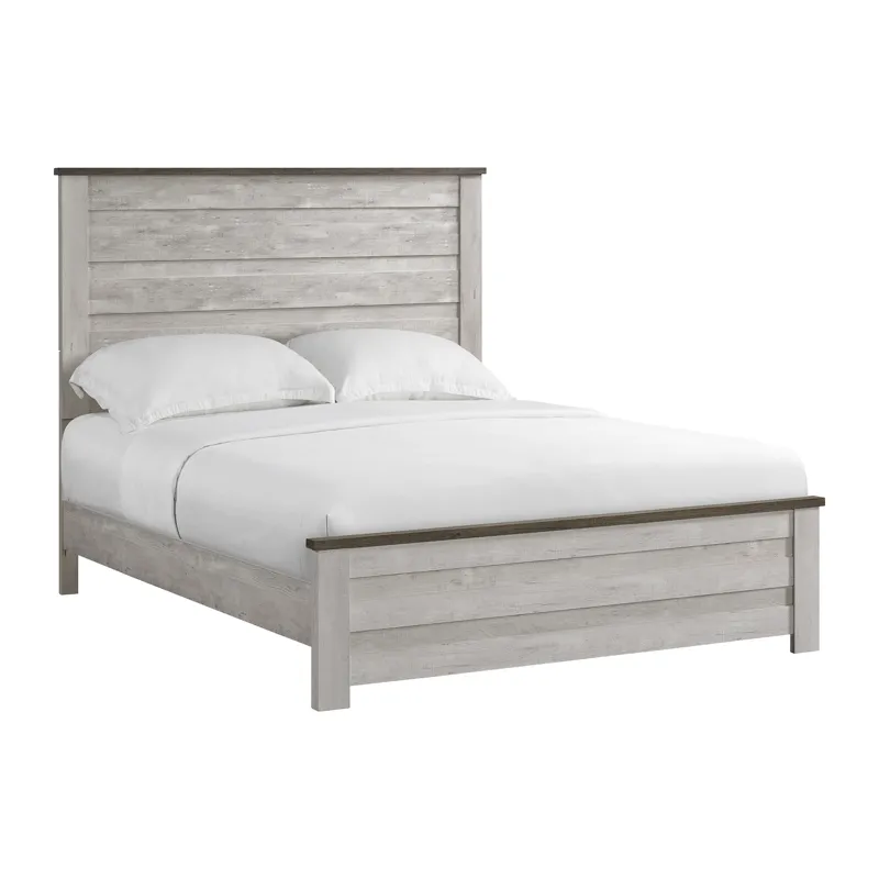 Watters Queen Panel Bed in Dark Grey and White Wash